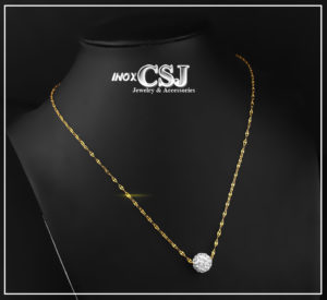 Dây chuyền nữ inox mạ vàng trái châu trắng cực xinh lung linh