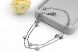 Lắc chân nữ titan ngôi sao cách điệu 2 tầng màu trắng không đen vĩnh viễn