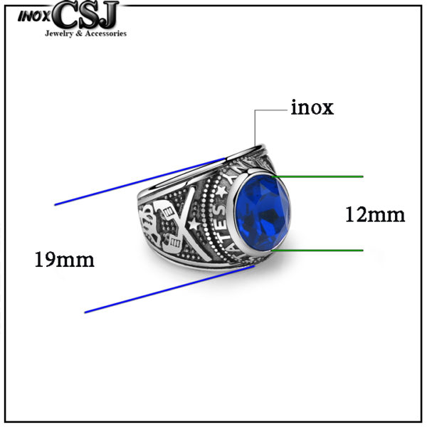 Nhẫn mỹ inox, nhẫn nam kiểu quân đội lính mỹ đá xanh dương