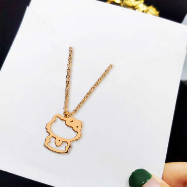 Dây chuyền titan con mèo hello kitty màu hồng 14k