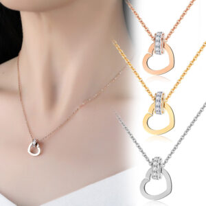 Dây chuyền titan vòng tròn đính đá lồng trái tim