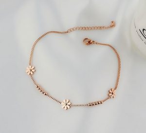 Lắc chân nữ titan hoa cúc cách điệu thời trang Hàn Quốc màu hồng 14k