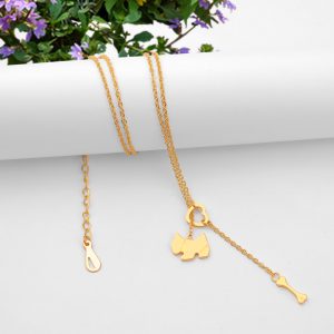 Dây chuyền titan con có, con cún cách điệu cục xương màu hồng