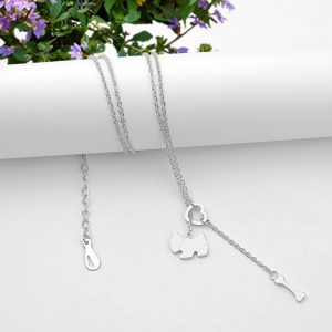 Dây chuyền titan con có, con cún cách điệu cục xương màu trắng