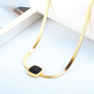 Dây chuyền titan, vòng cổ titan kiểu mì dẹp mặt vuông đen