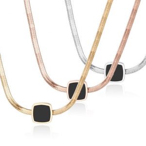 Dây chuyền titan, vòng cổ titan kiểu mì dẹp mặt vuông đen