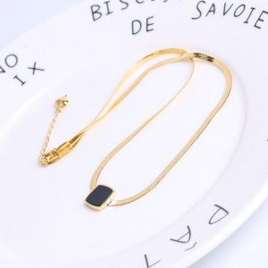 Dây chuyền titan, vòng cổ titan kiểu mì dẹp mặt vuông đen