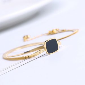 Dây chuyền titan, vòng cổ titan kiểu mì dẹp mặt vuông đen