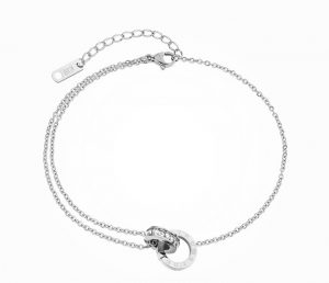 Lắc chân titan 2 khoen lồng số la mã màu trắng