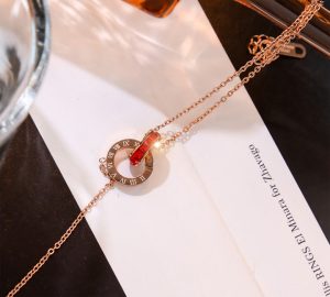 Lắc chân titan khoen tròn so la mã đá đỏ