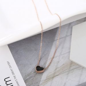 Dây chuyền titan hồng 14k mặt trái tim