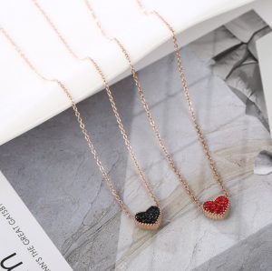 Dây chuyền titan hồng 14k mặt trái tim