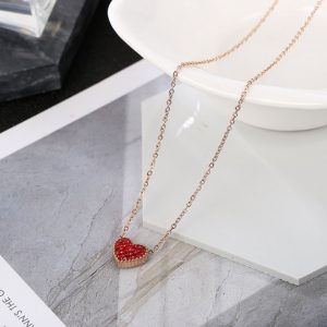 Dây chuyền titan hồng 14k mặt trái tim