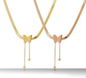 Dây chuyền mì dẹp titan con bướm rớt bi cách điệu