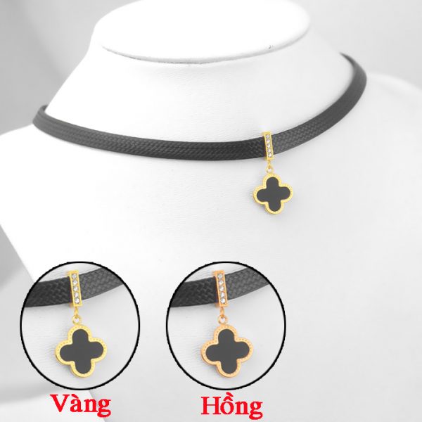 Dây chuyền titan choker màu đen mặt hình hoa 4 cánh đen LV