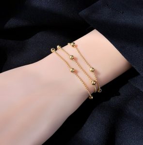 Lắc tay titan bi cách điệu mạ vàng thời trang Hàn Quốc
