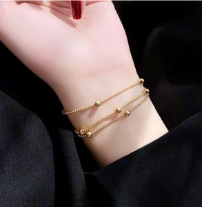 Lắc tay titan bi cách điệu mạ vàng thời trang Hàn Quốc