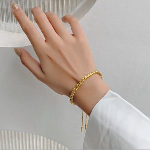 Lắc tay titan xích vuông mạ vàng