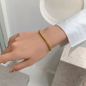 Lắc tay titan xích vuông mạ vàng