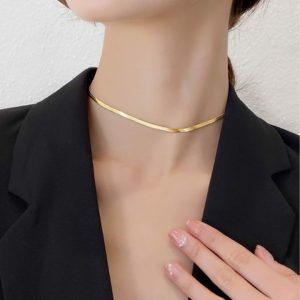 Dây chuyền titan mì dẹp phong cách Choker