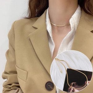 Dây chuyền titan mì dẹp phong cách Choker