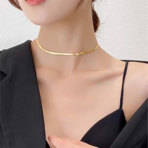Dây chuyền titan mì dẹp phong cách Choker