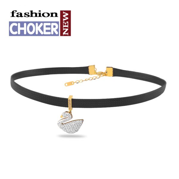 Dây chuyền titan choker thiên nga đính đá trắng