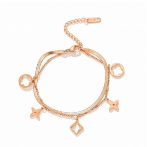 Lắc tay nữ titan LV phong cách 2 sợi màu hồng 14k