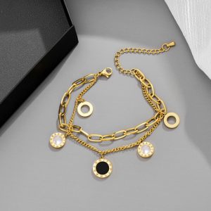 Lắc tay titan 2 tầng số la mã màu vàng 24k