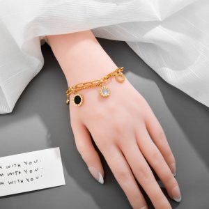 Lắc tay titan 2 tầng số la mã màu vàng 24k