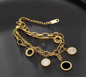 Lắc tay titan 2 tầng số la mã màu vàng 24k