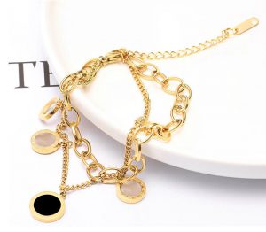 Lắc tay titan 2 tầng số la mã màu vàng 24k