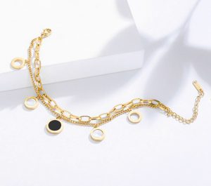 Lắc tay titan 2 tầng số la mã màu vàng 24k