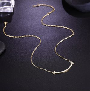 TN351b-Dây chuyền titan màu vàng 24k nụ cười đính full đá