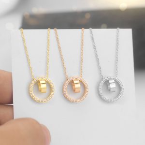 TN356a-Dây chuyền titan 2 nhẫn lồng đính đá