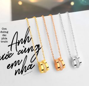TN361b-Dây chuyền vòng cổ titan 3 khoen tròn
