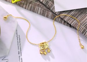 TA641f-Lắc vòng chân titan khóa trường thọ may mắn