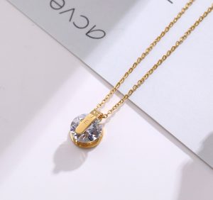 TN371e-Dây chuyền titan love kẹp đá tròn