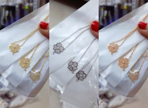 TN375c-Dây chuyền titan cỏ 4 lá đính full đá