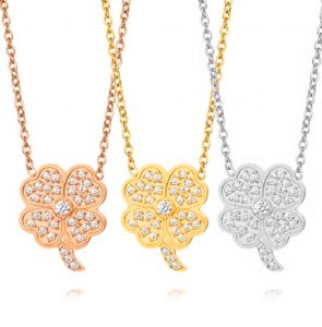 TN375d-Dây chuyền titan cỏ 4 lá đính full đá