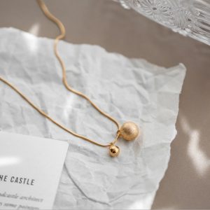 TN424c-Dây chuyền titan 2 viên bi màu hồng
