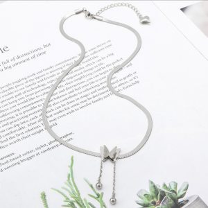 TN457b-Dây chuyền mì dẹp titan hình con bướm rớt bi