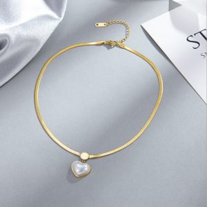 Dây chuyền titan trái tim đính ngọc trai