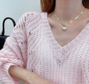 Dây chuyền titan trái tim đính ngọc trai