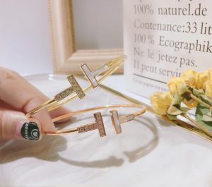 Vòng tay titan nữ 2 chữ T đính đá