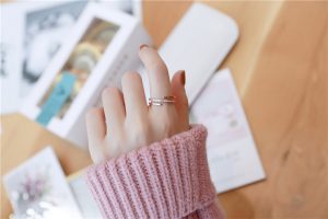 Nhẫn titan 2 vòng đính kim cương