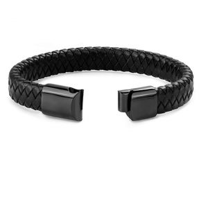Vòng tay da loại xịn khóa thép titan xi đen
