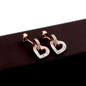 Bông tai titan trái tim màu hồng 14k