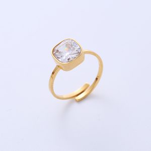 TC186f-Nhẫn titan đá vuông thiết kế hở free size