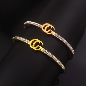 TV159b-Vòng tay titan đính đá thời trang Gucci